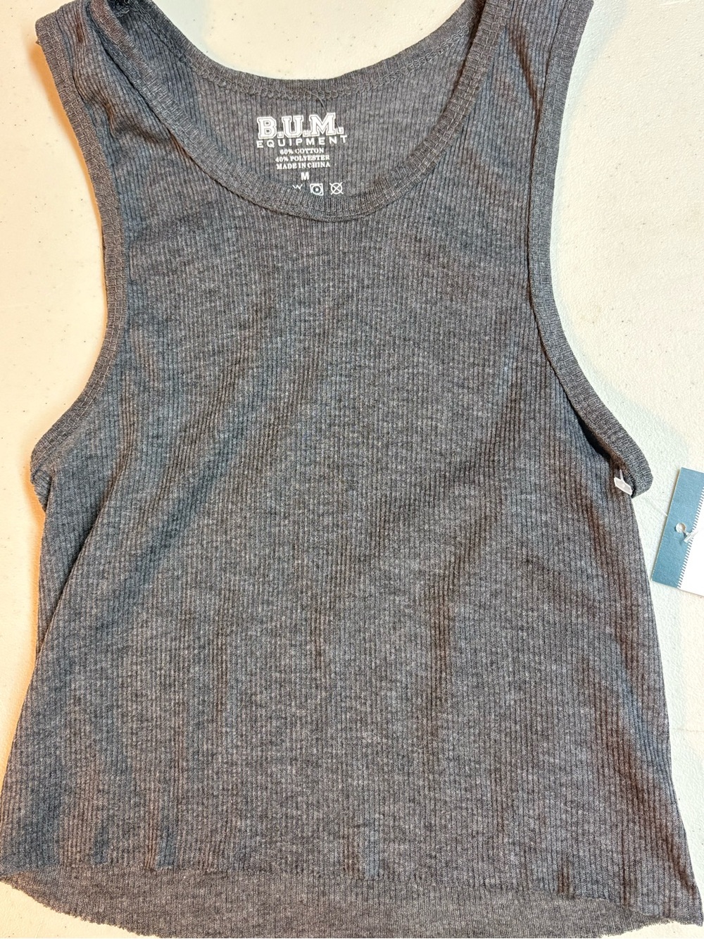 BUM EQUIPMENT MEDIUM ✨ VINTAGE Y2K ribbed sleeveless cropped tank gray VGUC